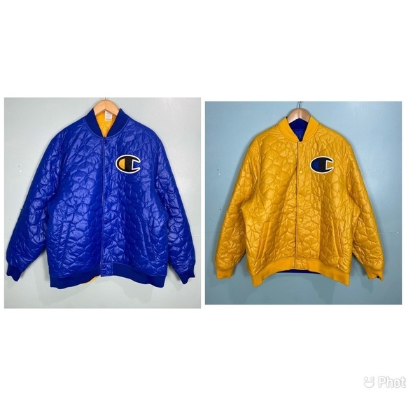 Champion Reversible Quilted Jacket Puffer Blue Yellow Sz XXL C Series - Picture 1 of 6